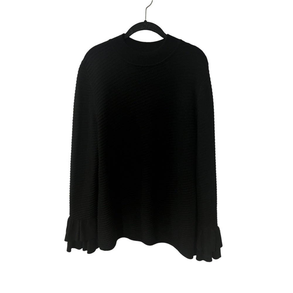 Karl Lagerfeld Paris Black Ribbed Knit Wool Blend Ruffle‎ Sweater Women Large